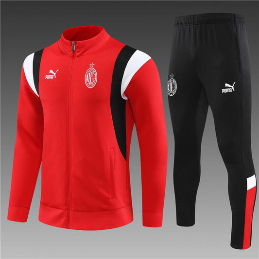 AC Milan Football Zipper & Trouser Combo White Red Crest 2024-25